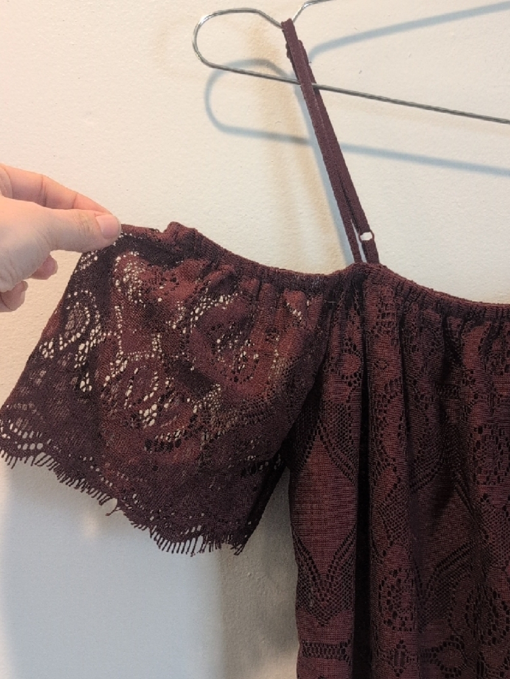 Ultra Flirt Plum Lace Off-Shoulder Mini Dress - Picture 4 of 7